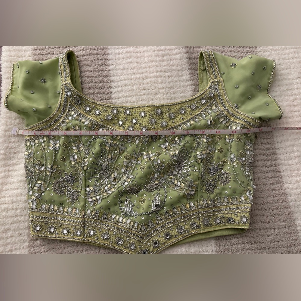 Pistachio Green & Canary Yellow Lehenga Choli - Indian Dress - Picture 13 of 14